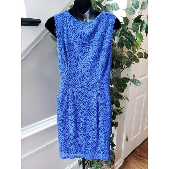 Jessica Howard Shift Dress Women's Size 8 Blue Lined Sleeveless Open Weave Lace - Picture 4 of 12